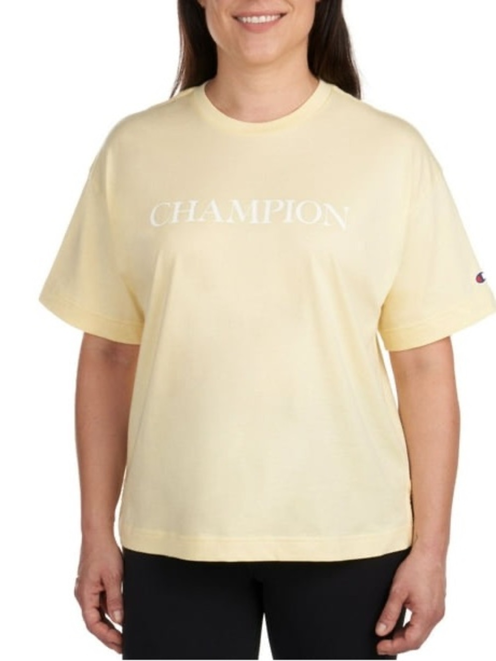 Champion Women's Boyfriend Fit Butter Yellow 100% Cotton Short Sleeve Tee L